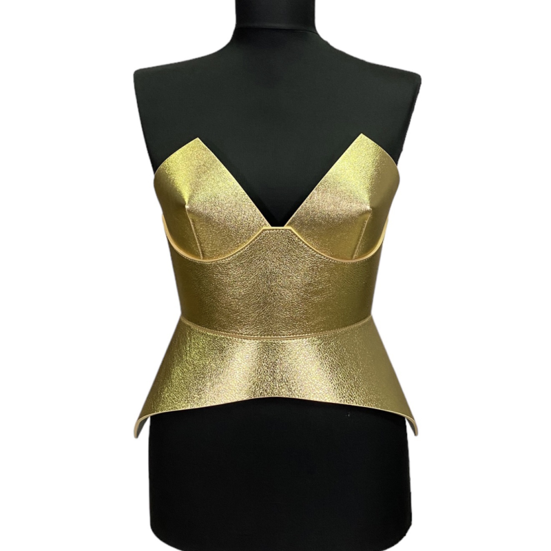 Full Body Gold Leather Corset Belt Aria Margo